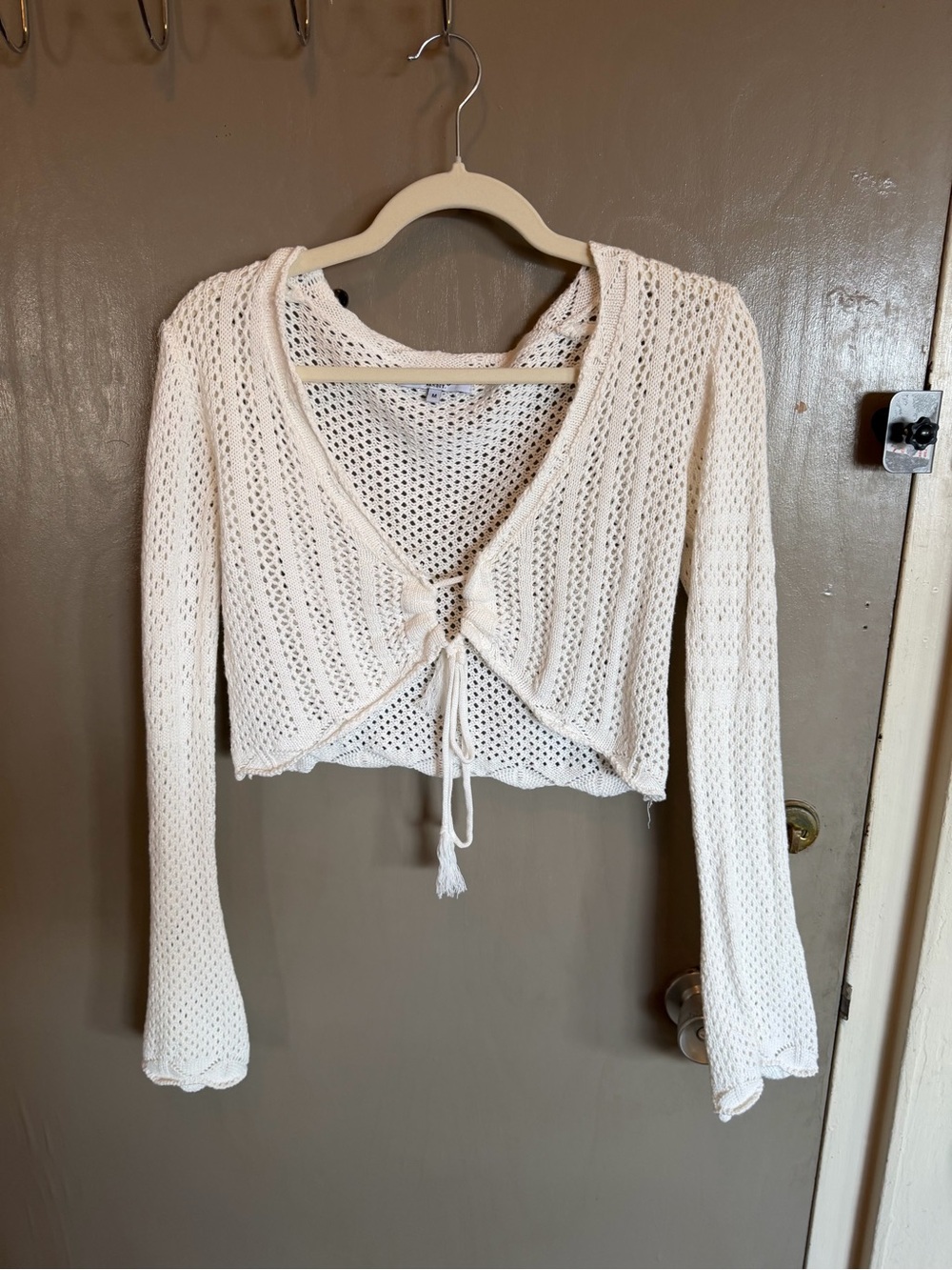 White Crochet Tie-Front Women’s Top